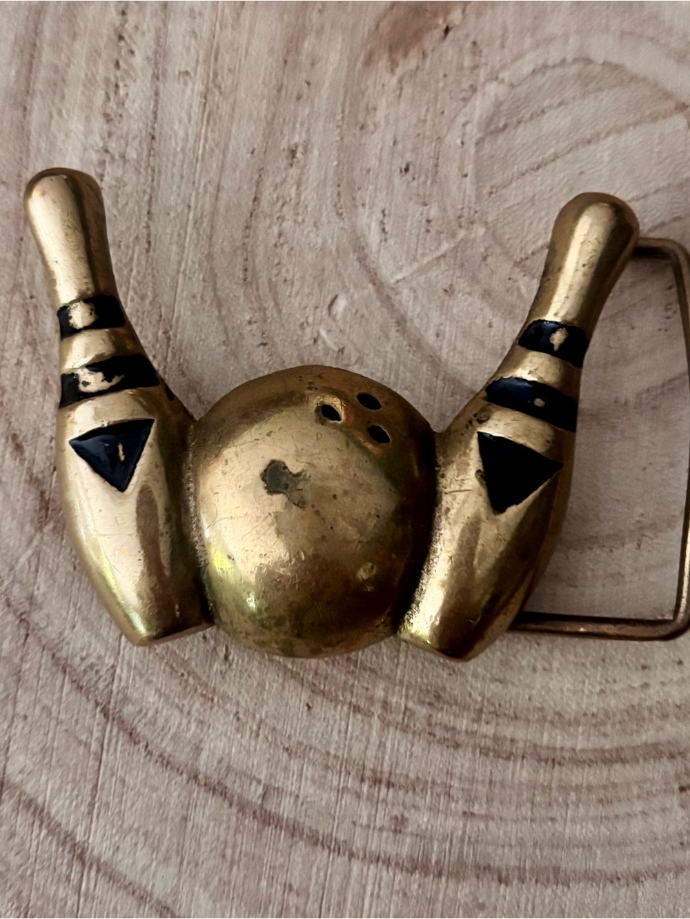 Vintage Brass Bowling Pin & Ball Belt Buckle - solid brass